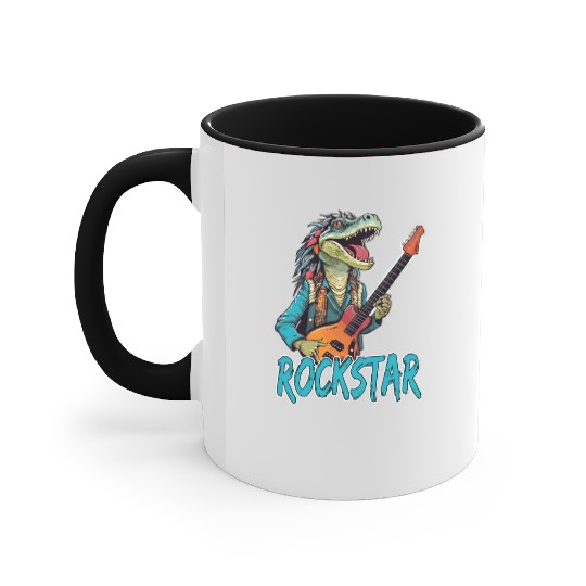 Rockstar Reptile Musician with Electric Guitar Accent Mugs