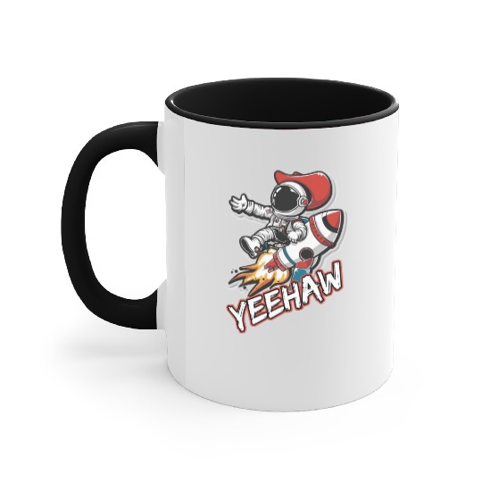 Space Cowboy Riding a Rocket with Yeehaw Slogan Accent Mugs