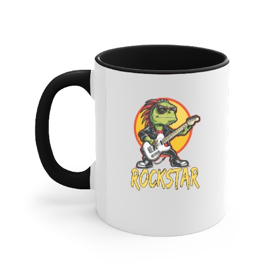 Rockstar Reptile Musician with Electric Guitar Accent Mugs