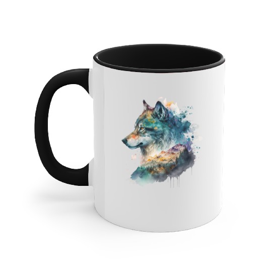 Wolf Print, Cosmic Wolves, Animal Print, Cosmos Accent Mugs