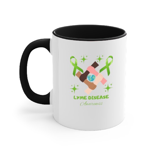 Lime Green Ribbon Lyme Disease Awareness Accent Mugs