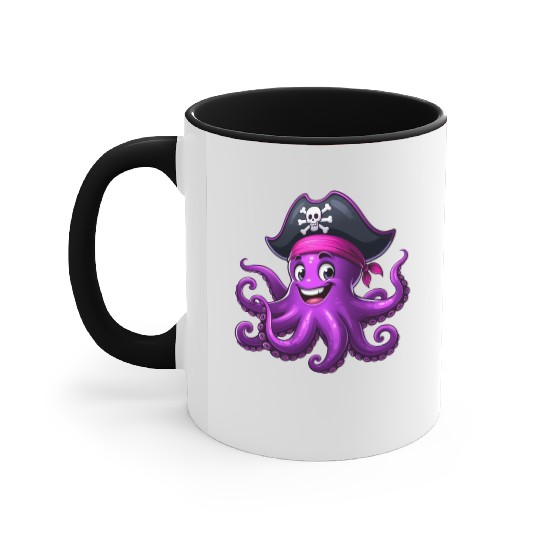 Funny pirate octopus Accent Mugs