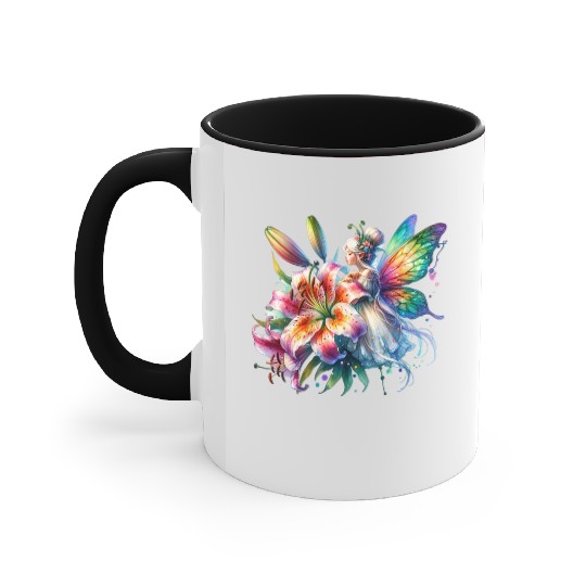 Tiger Lily Fairy Floral Fantasy Watercolor Accent Mugs