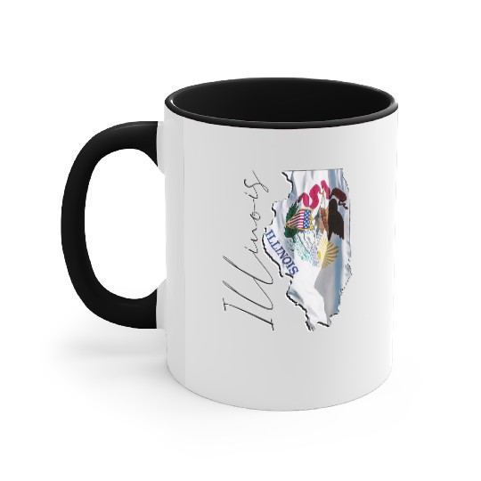 Illinois State Flag in Illinois State Map IL Accent Mugs