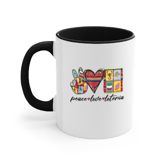 Peace Love Loteria Serape Mexican Bingo Card Accent Mugs