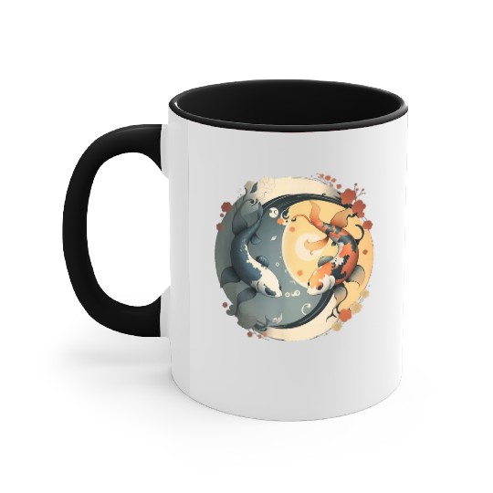 Japanese Koi Fish Yin Yang Accent Mugs