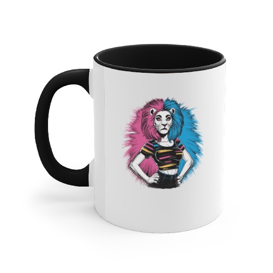 Punk Lion with pink and blue hair retro style for Accent Mugs