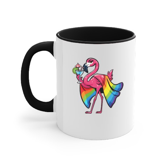 Pink Flamingo Pride Flag LGBT Funny Tropical Accent Mugs