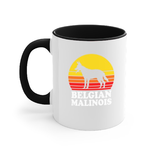 Retro Sunset Dog Silhouette Belgian Malinois Dog Accent Mugs