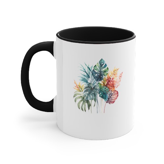 Watercolor Tropical Leaves Clipart, Tropical Leaf Accent Mugs