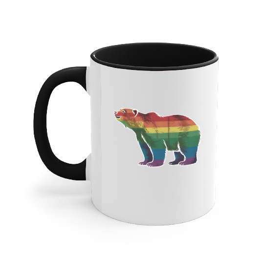 Retro Polar Bear Rainbow Lesbian LGBT Gay Pride Accent Mugs
