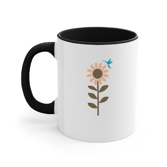 Hummingbird With Flower 3 Color Vector Accent Mugs