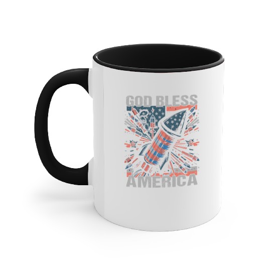 God Bless America Retro US Flag Funny Fireworks Accent Mugs