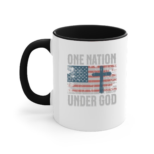 One Nation Under God Retro US Flag Christian Cross Accent Mugs