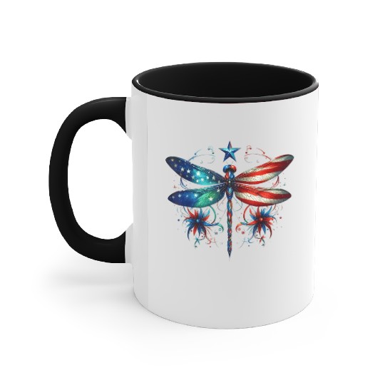 American Flag Dragonfly Patriotic 4th of July Accent Mugs