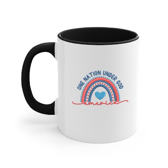 One Nation Under God Rainbow Embroidery Effect Accent Mugs