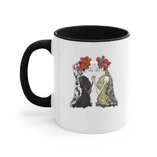 Lesbian Couple Skeletons Kissing LGBTQ Pride Accent Mugs