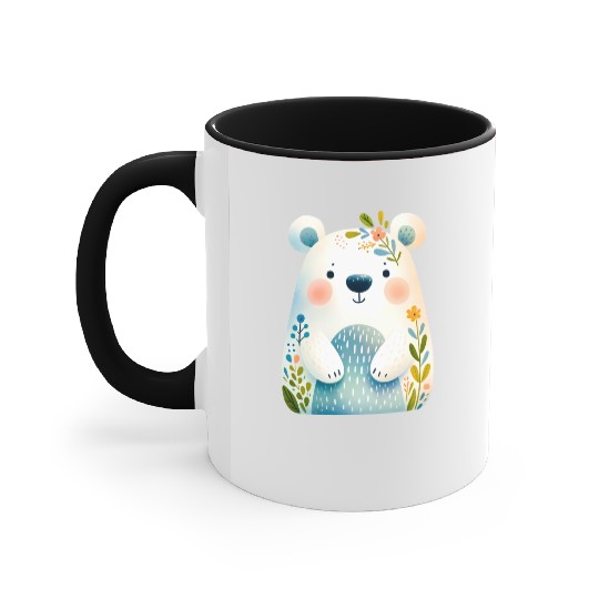 White bear cub with flowers Accent Mugs
