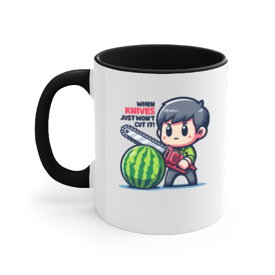 Cutting Watermelon - Melon Chainsaw Accent Mugs