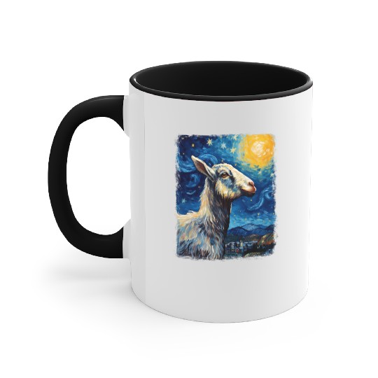 Goat Farm Animal Farmer Starry Night Painting Accent Mugs