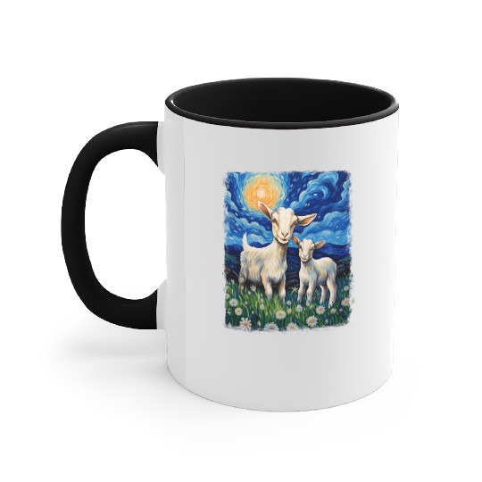 Goats Farm Animals Farmer Starry Night Painting Accent Mugs