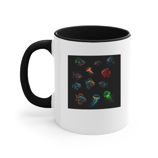 Deep Sea Fishes Bass And Jellyfish Accent Mugs
