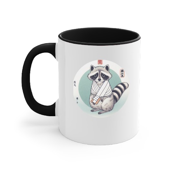 Raccoon with bandage Accent Mugs for men and women