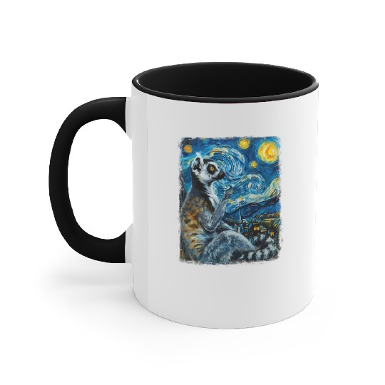 Lemur Ring Tailed Starry Night Painting Accent Mugs