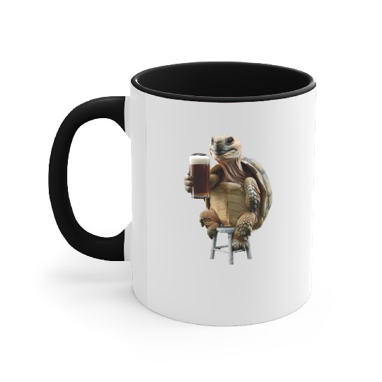 Tortoise Drinking Beer Realistic Accent Mugs