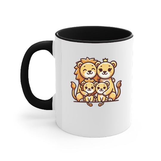 Lion Family Mother And Father With Two Children Accent Mugs