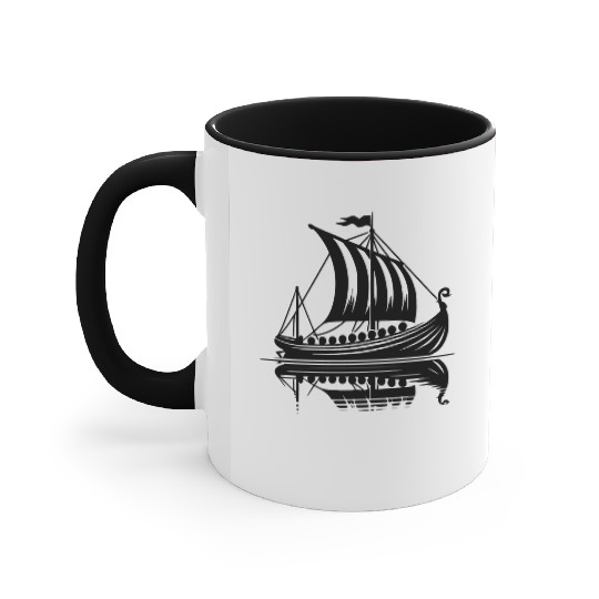 Large Viking Dragon Boat With Sail Accent Mugs