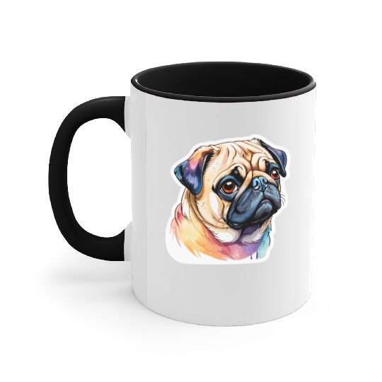 Pug Watercolor Accent Mugs