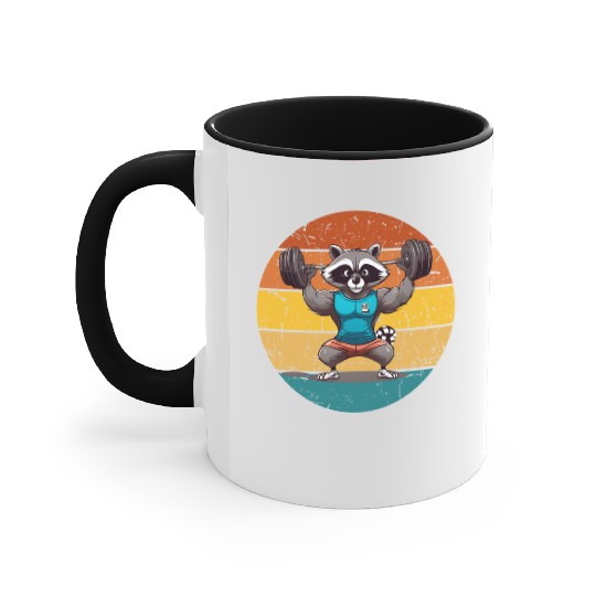 raccoon gym workout fitness retro Accent Mugs