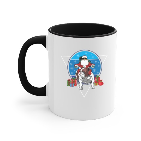 Christmas Santa Claus Riding English Bulldog Xmas Accent Mugs