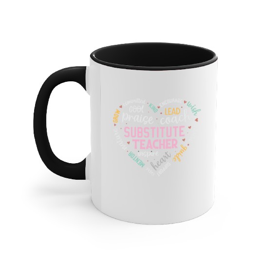 Substitute Teacher Heart Grow Leader Mentor Accent Mugs