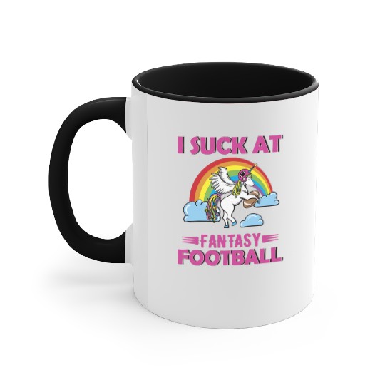 I Suck at Fantasy Football Unicorn Rainbow Accent Mugs