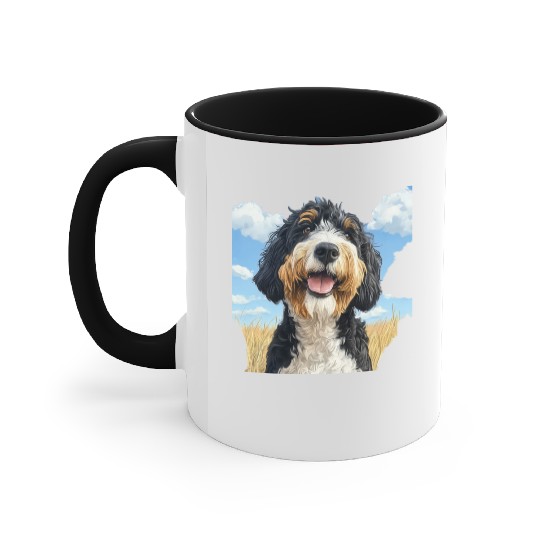 Bernedoodle Field Nature Bernedoodle Watercolor 2 Accent Mugs