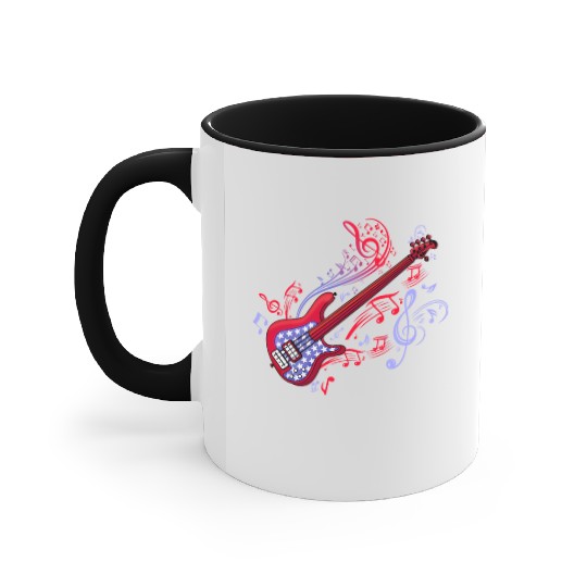 Bass Guitar Player Men Musician 4th Of July USA Accent Mugs