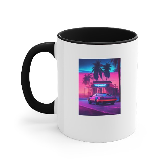 Retro Synthwave Night Drive Accent Mugs