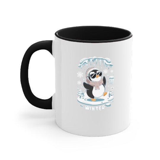 Cute Winter Penguin with Sunglasses and Scarf Accent Mugs