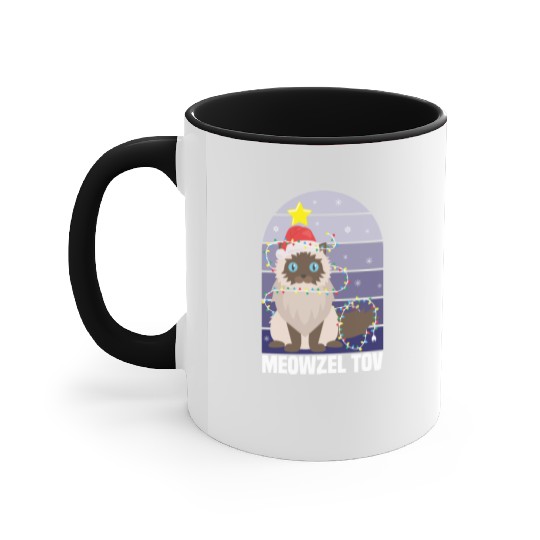 Meowzel Tov Hanukkah Black Cat Christmas Lights Accent Mugs
