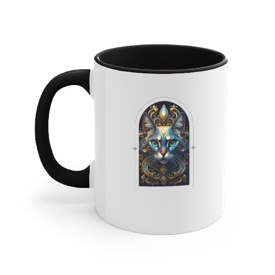 Elegant stylish blue and gold cat face Accent Mugs