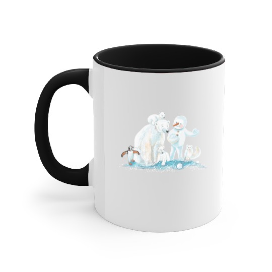 Polar Animals and Snowman in Ice Cold Winter Accent Mugs