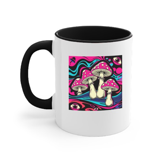 Psychedelic Shrooms: Neon Fungi Fantasy Accent Mugs