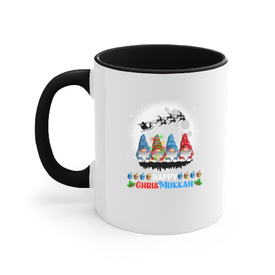Happy Chrismukkah Gnomes Christmas Hanukkah Accent Mugs