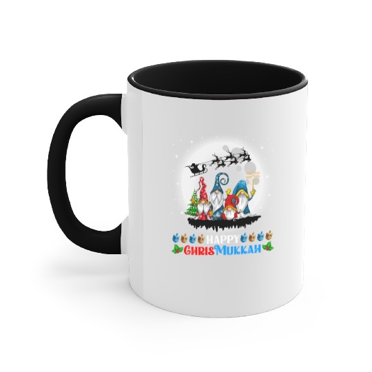 Happy Chrismukkah Gnomes Christmas Hanukkah Accent Mugs