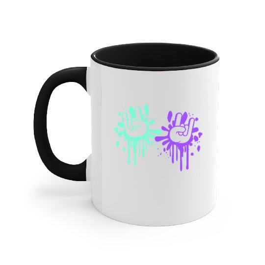 Two heavy metal graffiti horn fingers hand gesture Accent Mugs