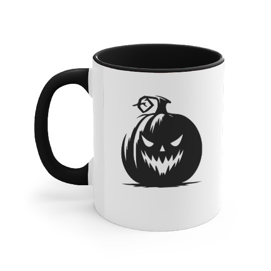 Evil Grinning Pumpkin Lantern With A Mean Look Accent Mugs