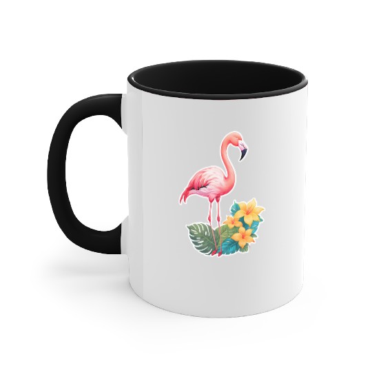 Tropical Flamingo with Floral Elegance Accent Mugs