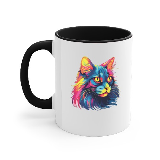 Cat Watercolor Colorful Maine Cat Accent Mugs